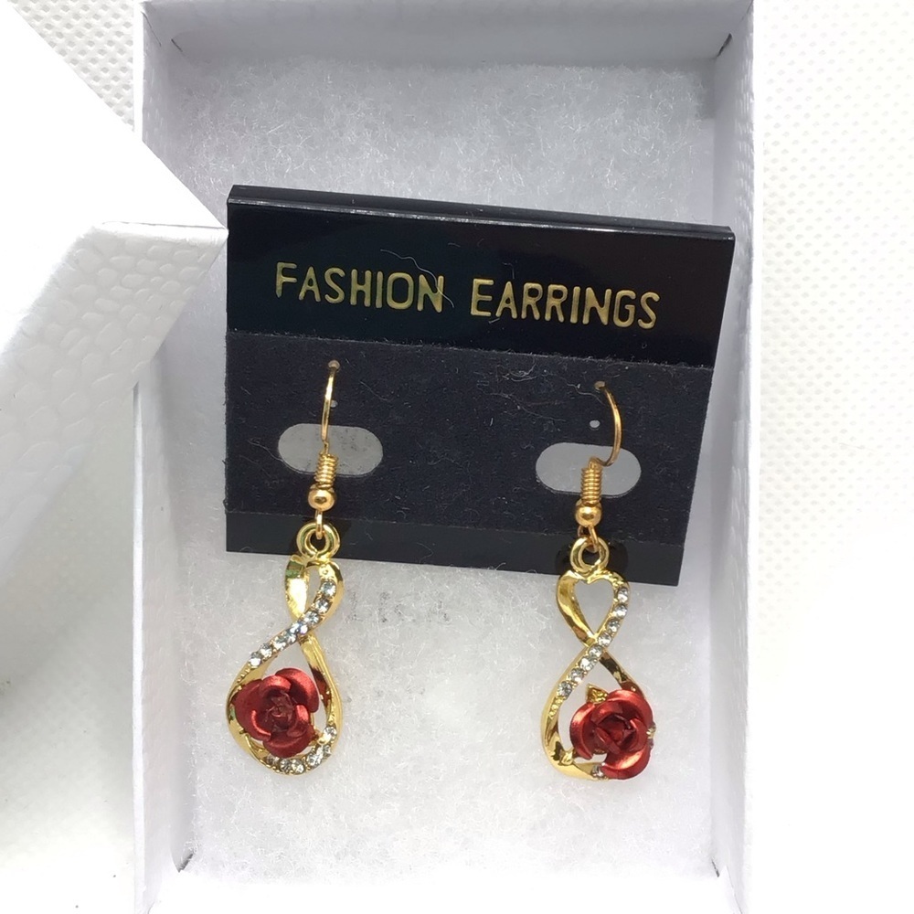 NWOT Fashion Gold-tone Infinity Rose Crystal Rhinestone Drop Dangle Earrings